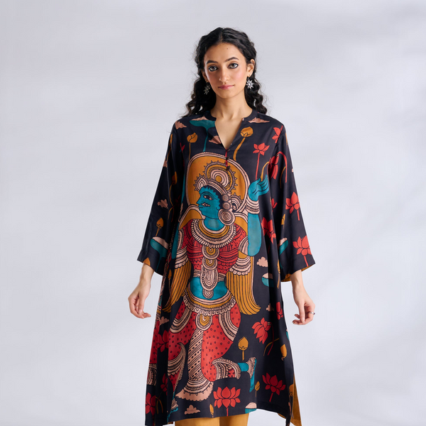 Rasika Modal Satin Kurta - Charcoal