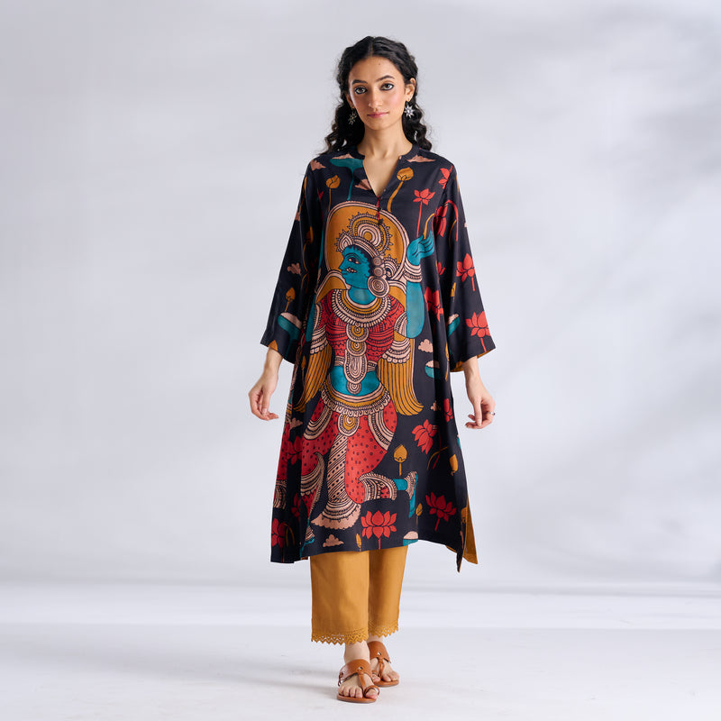 Rasika Modal Satin Kurta - Charcoal