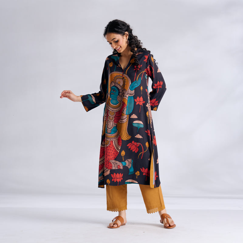 Rasika Modal Satin Kurta - Charcoal