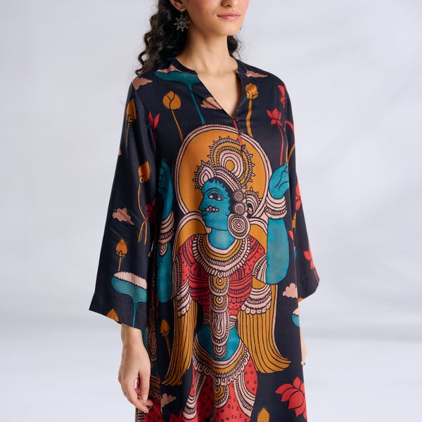 Rasika Modal Satin Kurta Set - Charcoal