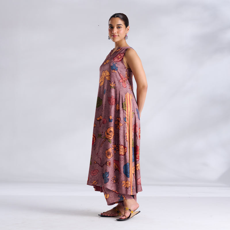 Liana Modal Satin Kurta Set - Stone Grey