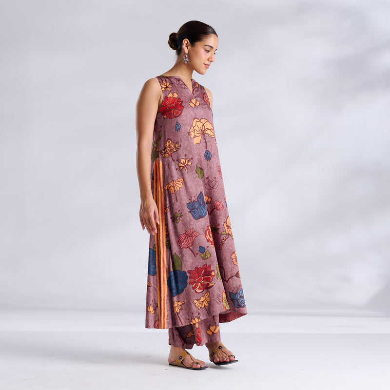 Liana Modal Satin Kurta Set - Stone Grey