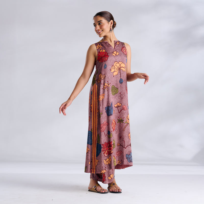 Liana Modal Satin Kurta Set - Stone Grey