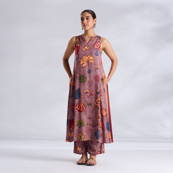 Liana Modal Satin Kurta Set - Stone Grey