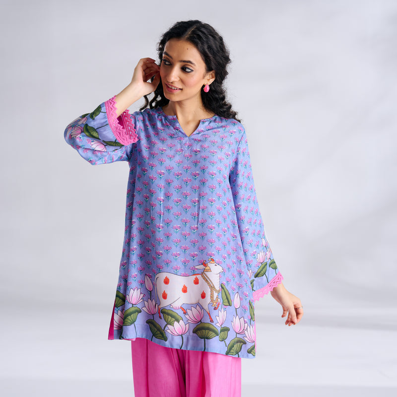 Lotus Shantoon Farsi Salwar Set - Quilt Blue