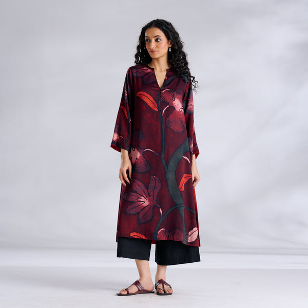 Rivaa Modal Satin Kurta - Red