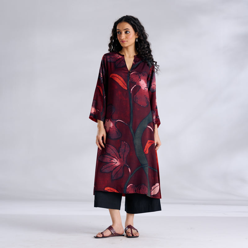 Rivaa Modal Satin Kurta - Red