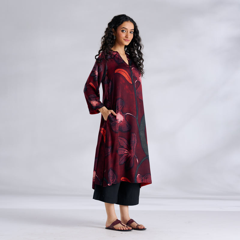 Rivaa Modal Satin Kurta - Red