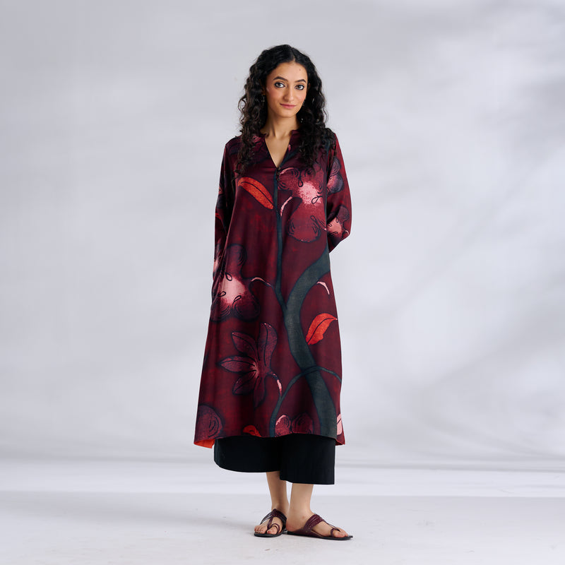 Rivaa Modal Satin Kurta - Red