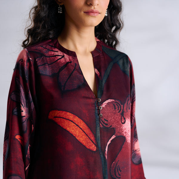 Rivaa Modal Satin Kurta - Red