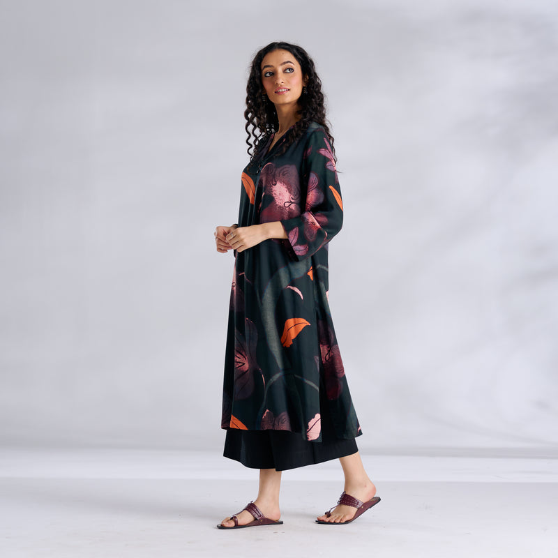 Rivaa Modal Satin Kurta - Forest Green