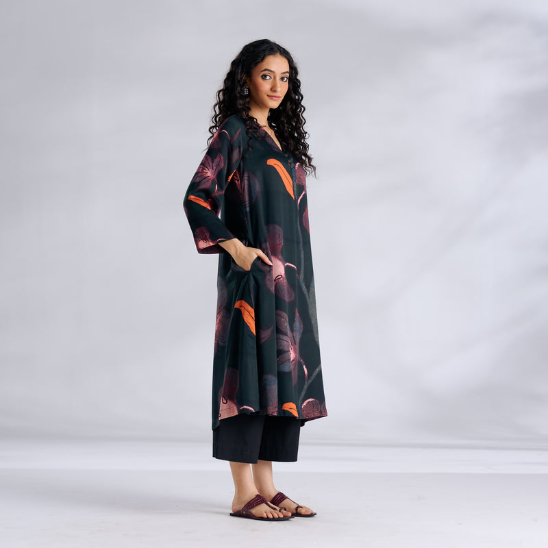 Rivaa Modal Satin Kurta - Forest Green
