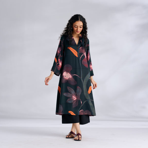 Rivaa Modal Satin Kurta - Forest Green
