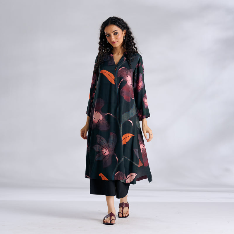 Rivaa Modal Satin Kurta - Forest Green