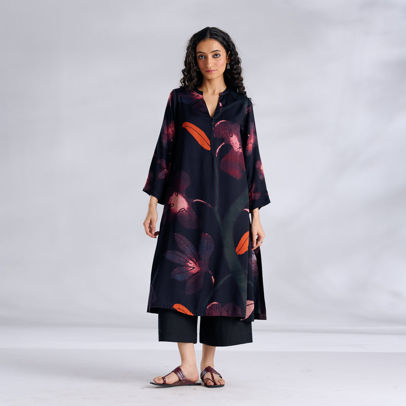 Rivaa Modal Satin Kurta - Black