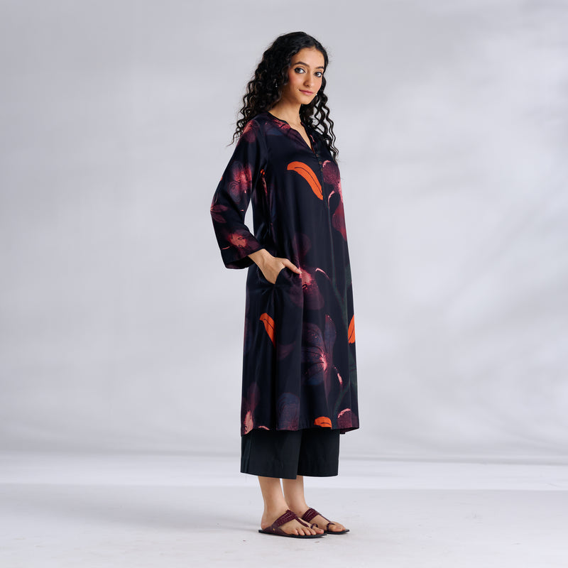 Rivaa Modal Satin Kurta - Black