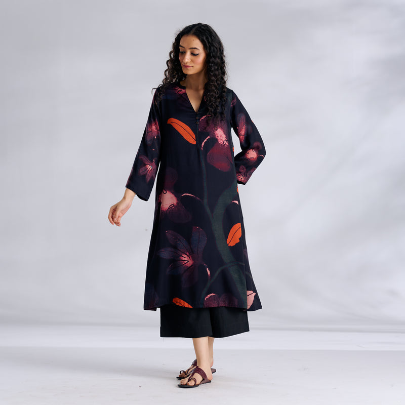 Rivaa Modal Satin Kurta - Black