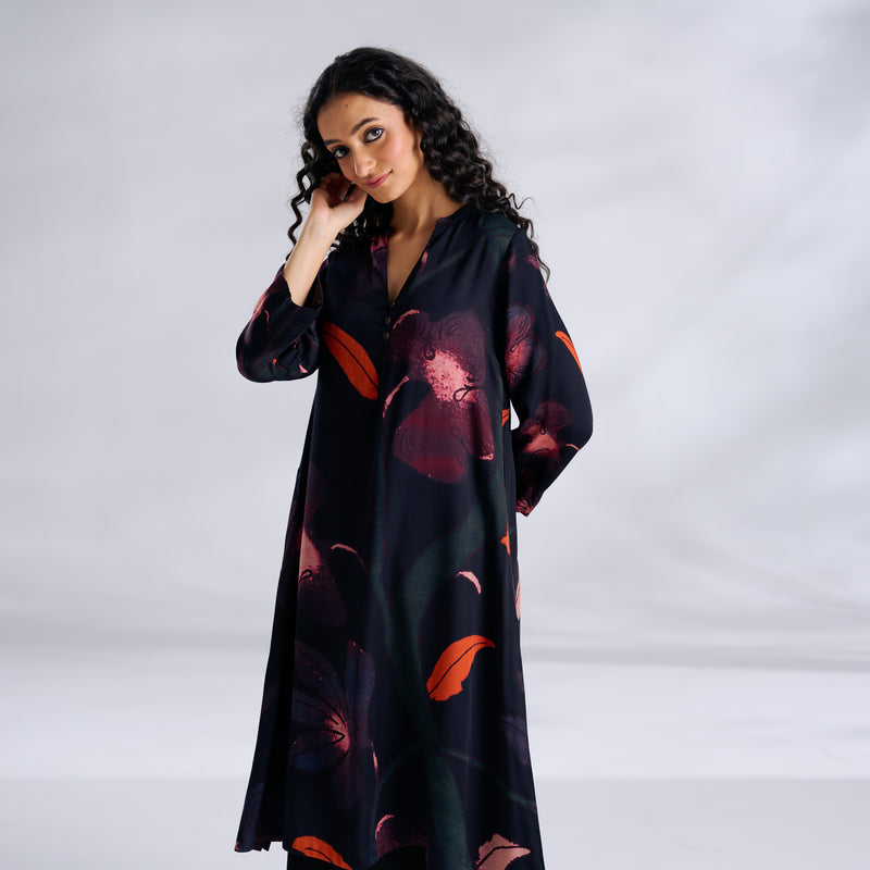 Rivaa Modal Satin Kurta - Black