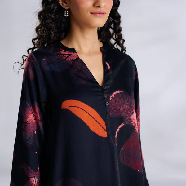 Rivaa Modal Satin Kurta - Black
