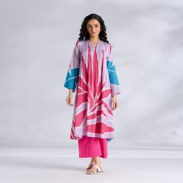 Pavitra Colour Blocked Shantoon Kurta Set - Lavender