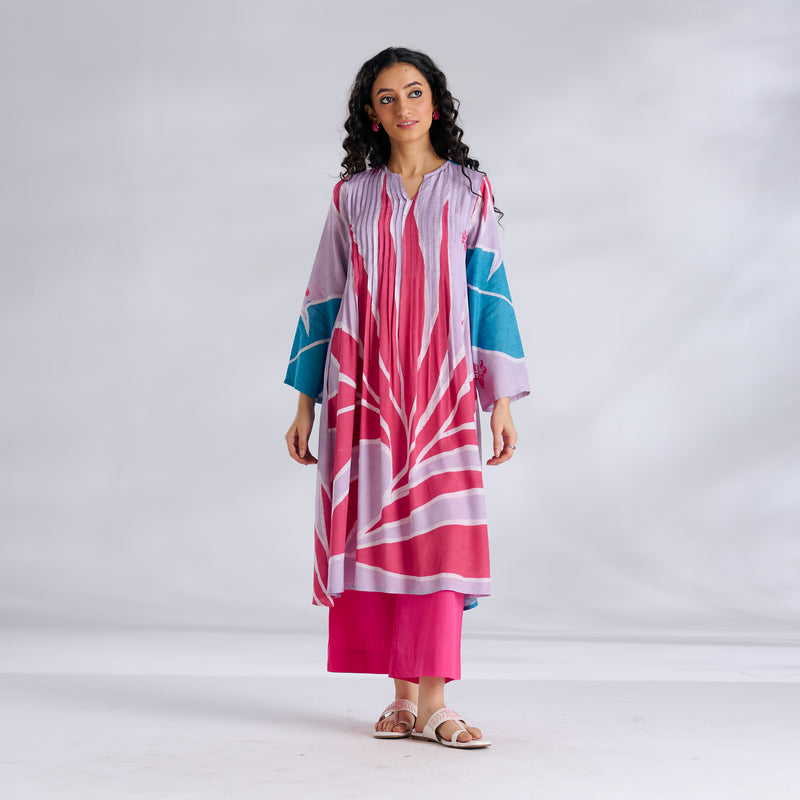 Pavitra Colour Blocked Shantoon Kurta - Lavender