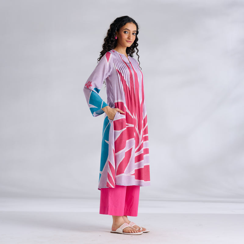 Pavitra Colour Blocked Shantoon Kurta - Lavender