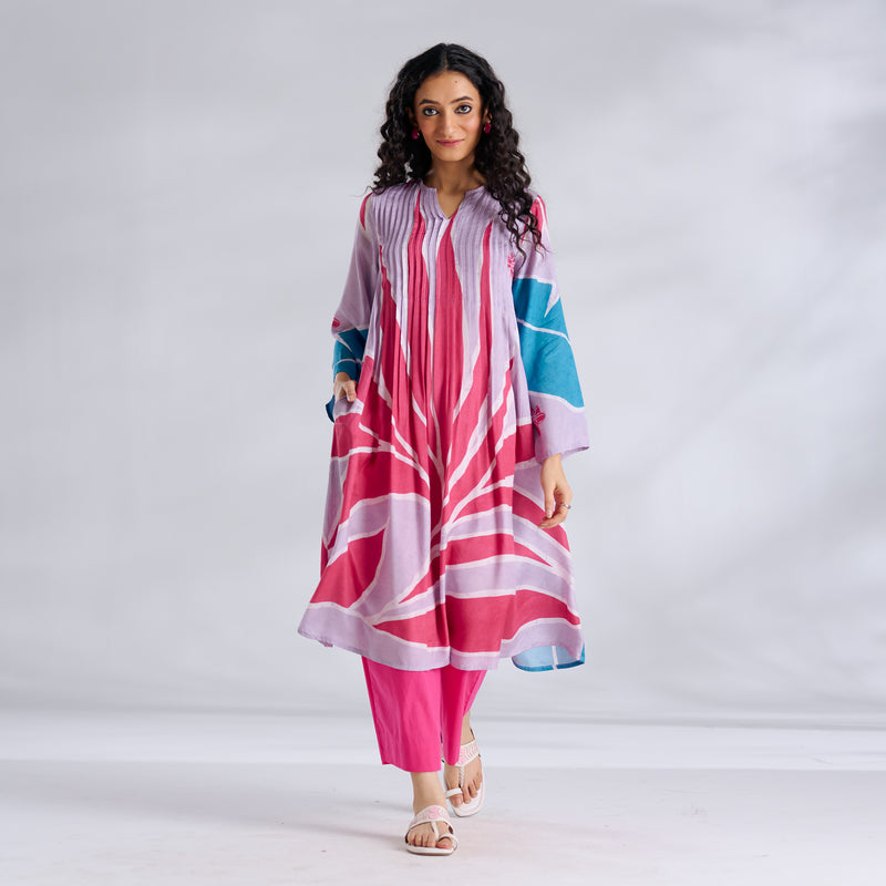 Pavitra Colour Blocked Shantoon Kurta - Lavender