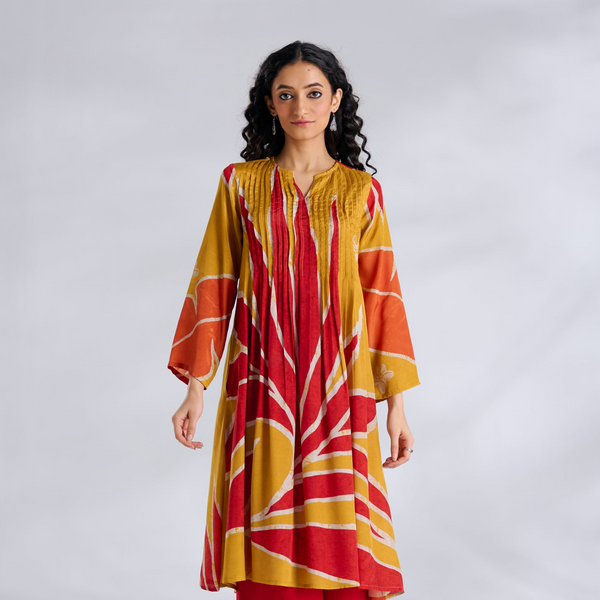 Pavitra Colour Blocked Shantoon Kurta - Mustard Yellow