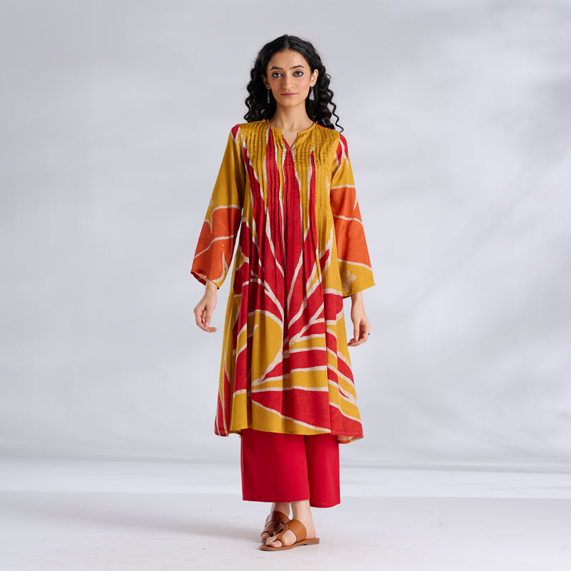 Pavitra Colour Blocked Shantoon Kurta - Mustard Yellow