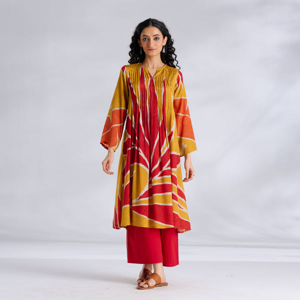 Pavitra Colour Blocked Shantoon Kurta Set - Mustard Yellow