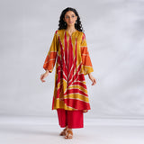 Pavitra Colour Blocked Shantoon Kurta - Mustard Yellow