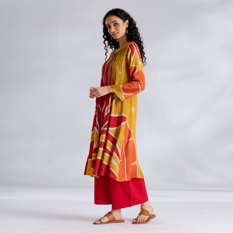 Pavitra Colour Blocked Shantoon Kurta - Mustard Yellow