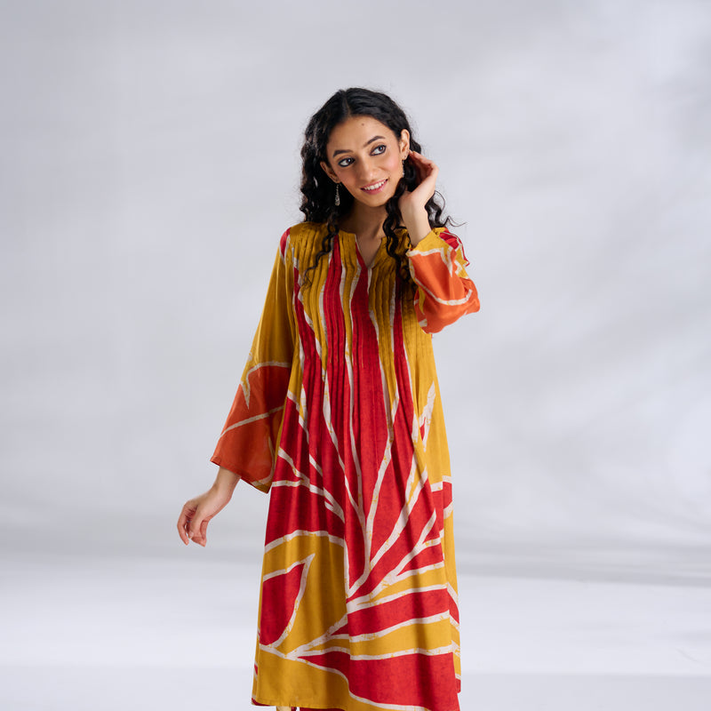 Pavitra Colour Blocked Shantoon Kurta - Mustard Yellow