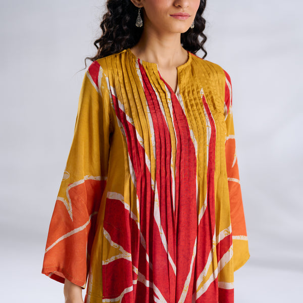 Pavitra Colour Blocked Shantoon Kurta - Mustard Yellow