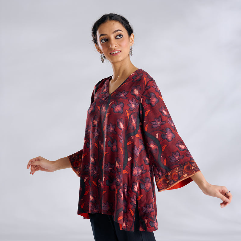 Mogra Modal Satin Tunic - Maroon