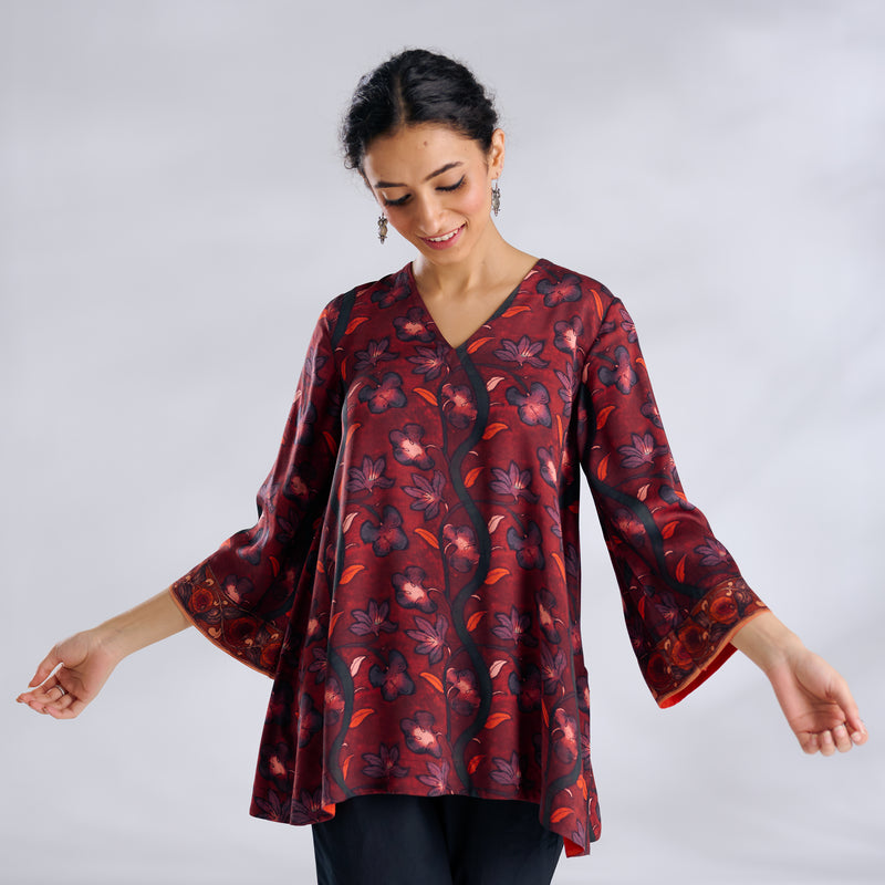 Mogra Modal Satin Tunic - Maroon