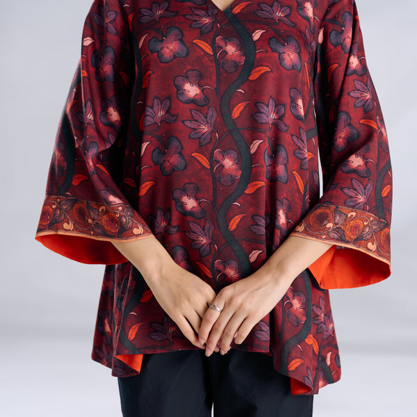 Mogra Modal Satin Tunic - Maroon