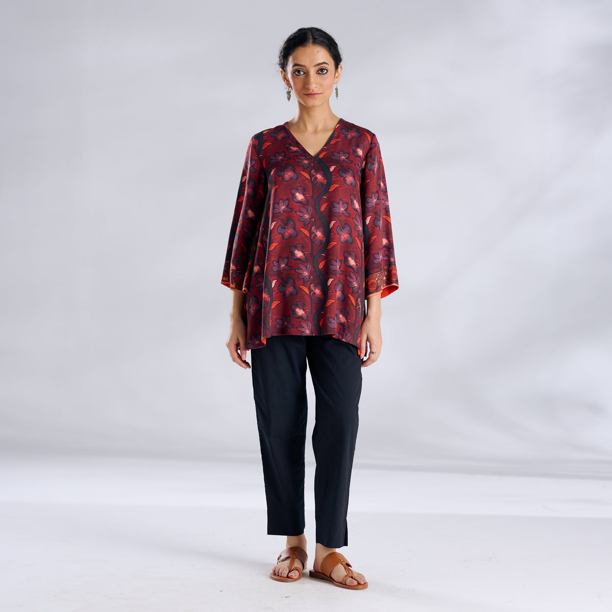 Mogra Modal Satin Tunic - Maroon