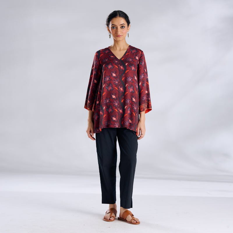Mogra Modal Satin Tunic - Maroon