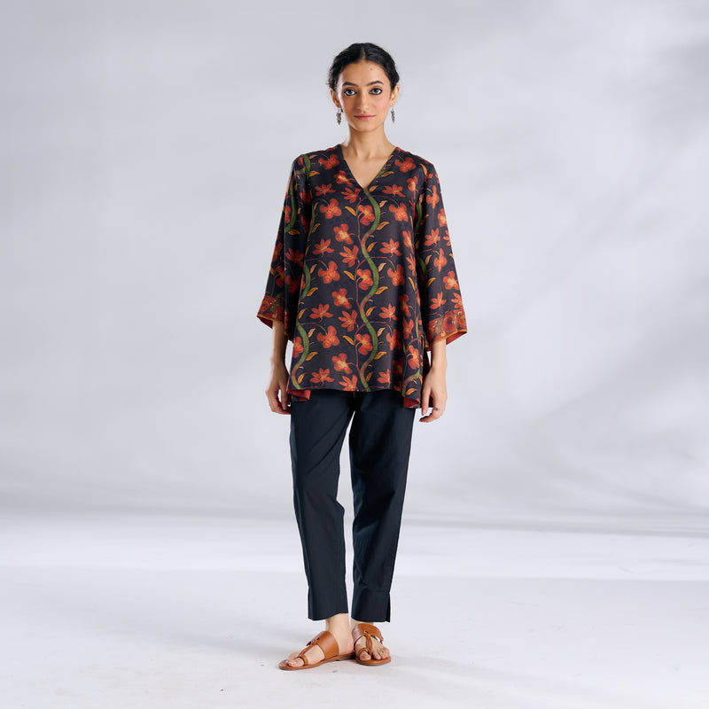 Mogra Modal Satin Tunic - Black