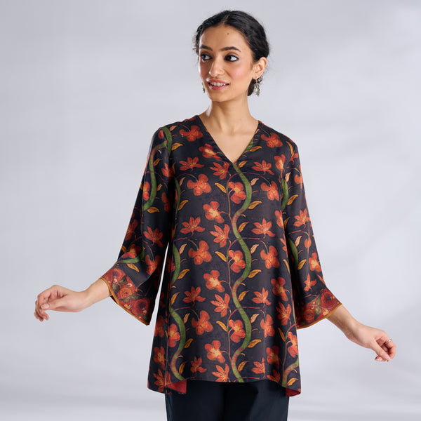 Mogra Modal Satin Tunic - Black