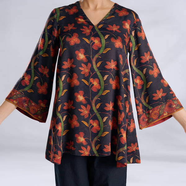Mogra Modal Satin Tunic - Black