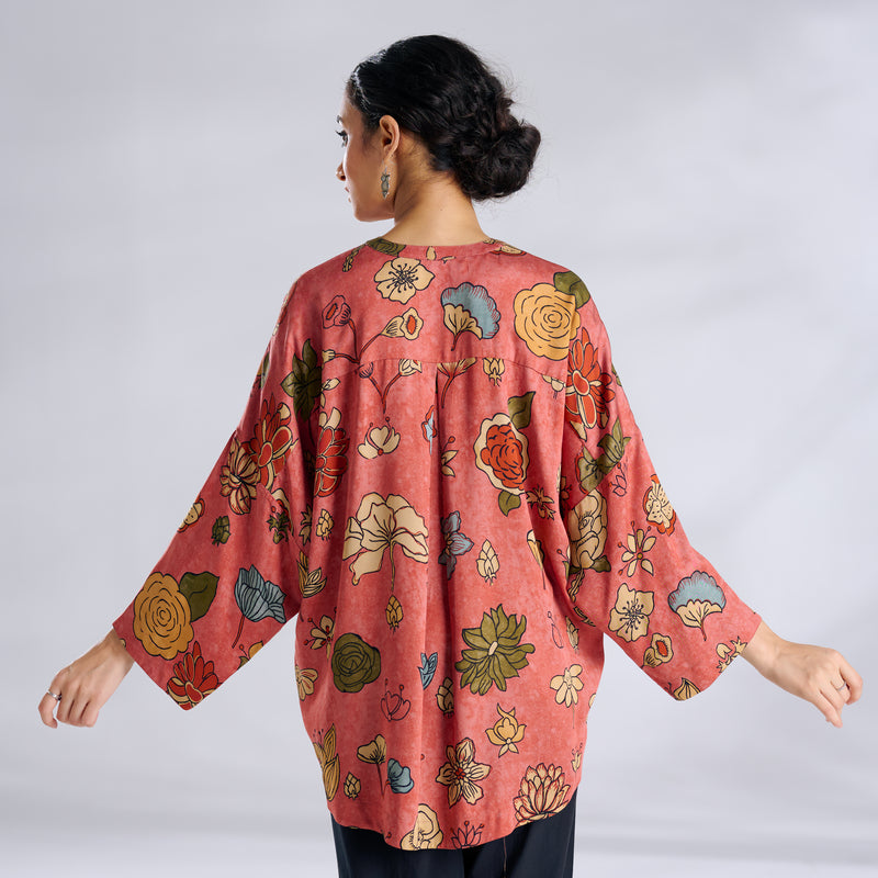 Mirin Modal Satin Oversized Shirt - Aurora Peach