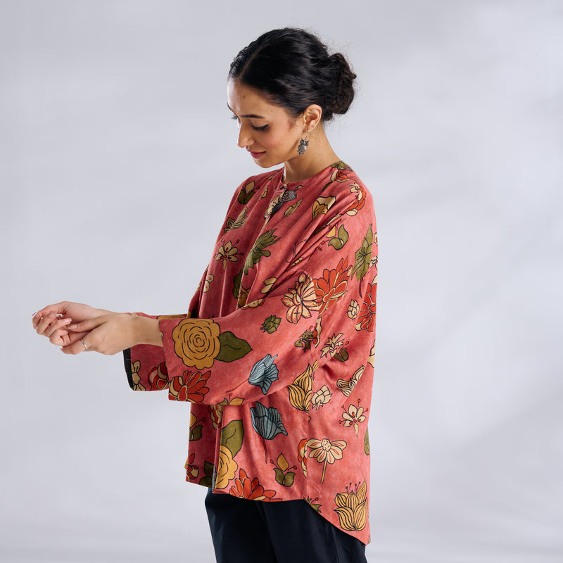Mirin Modal Satin Oversized Shirt - Aurora Peach