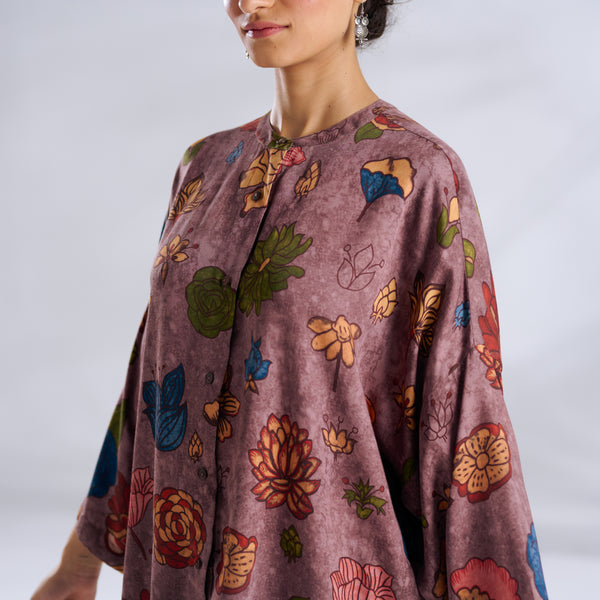 Mirin Modal Satin Oversized Shirt - Stone Grey