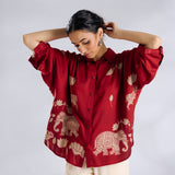 Ele Fun Oversized Modal Satin Shirt - Rust