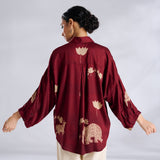 Ele Fun Oversized Modal Satin Shirt - Maroon