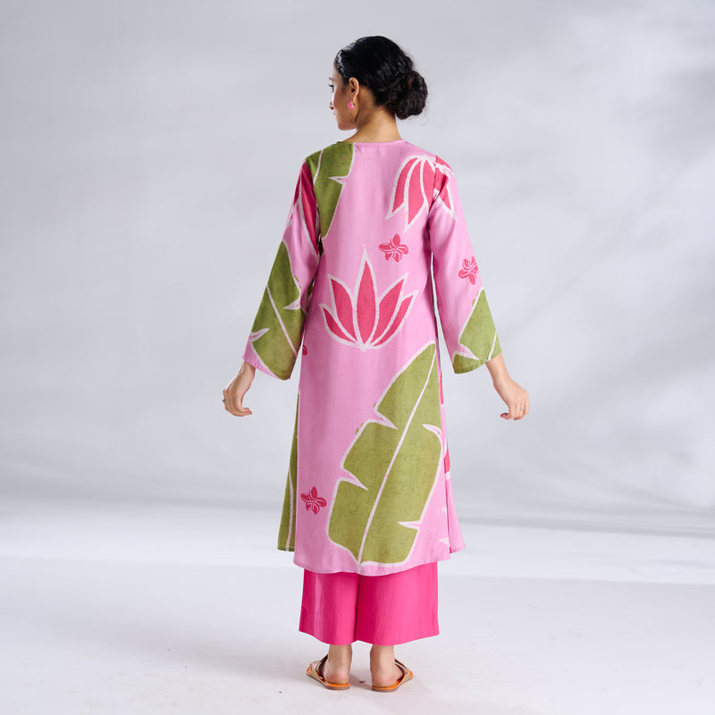 Pavitra Colour Blocked Shantoon Kurta - Candy Pink