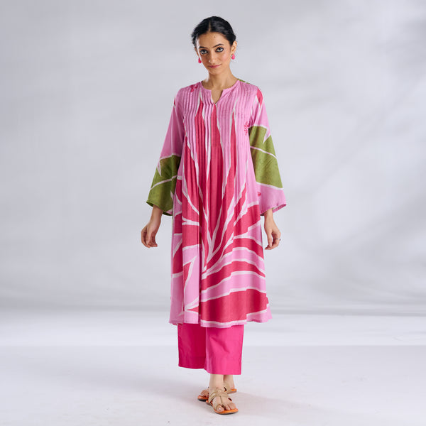 Pavitra Colour Blocked Shantoon Kurta Set - Candy Pink