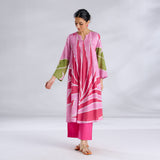 Pavitra Colour Blocked Shantoon Kurta Set - Candy Pink